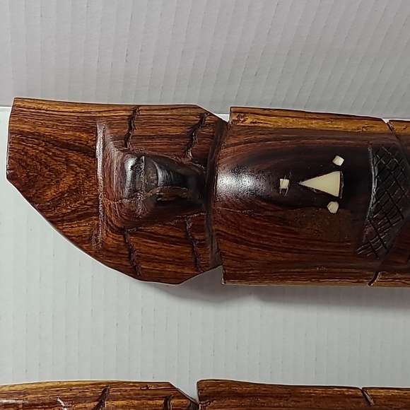 Handcrafted Wood Wall African Masks Embossed Stone 14.5"x3.5" - Picture 4 of 6